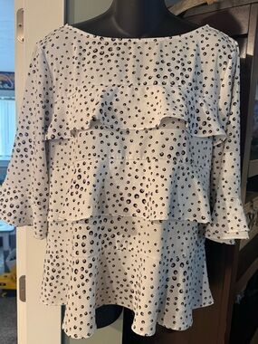 4/$16 Ann Taylor White Layered Ruffle Polka Dot Blouse